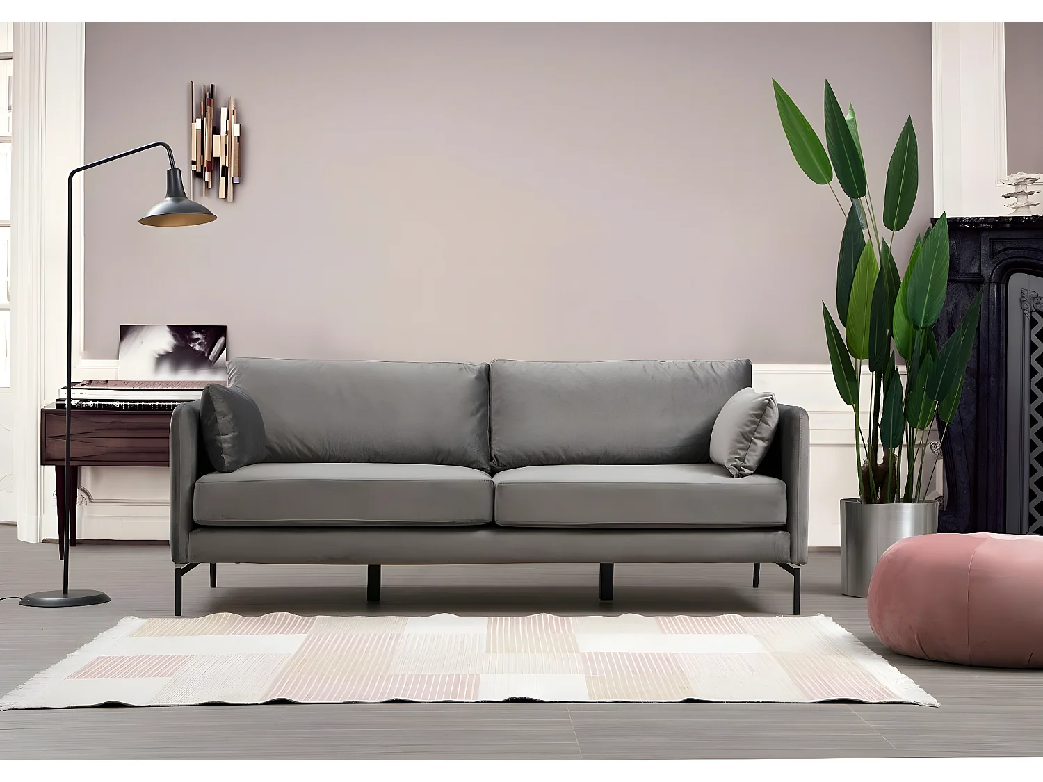 Sofá Altadena 427, Gris, 217x87x90cm, Tapiz, Patas: Metal