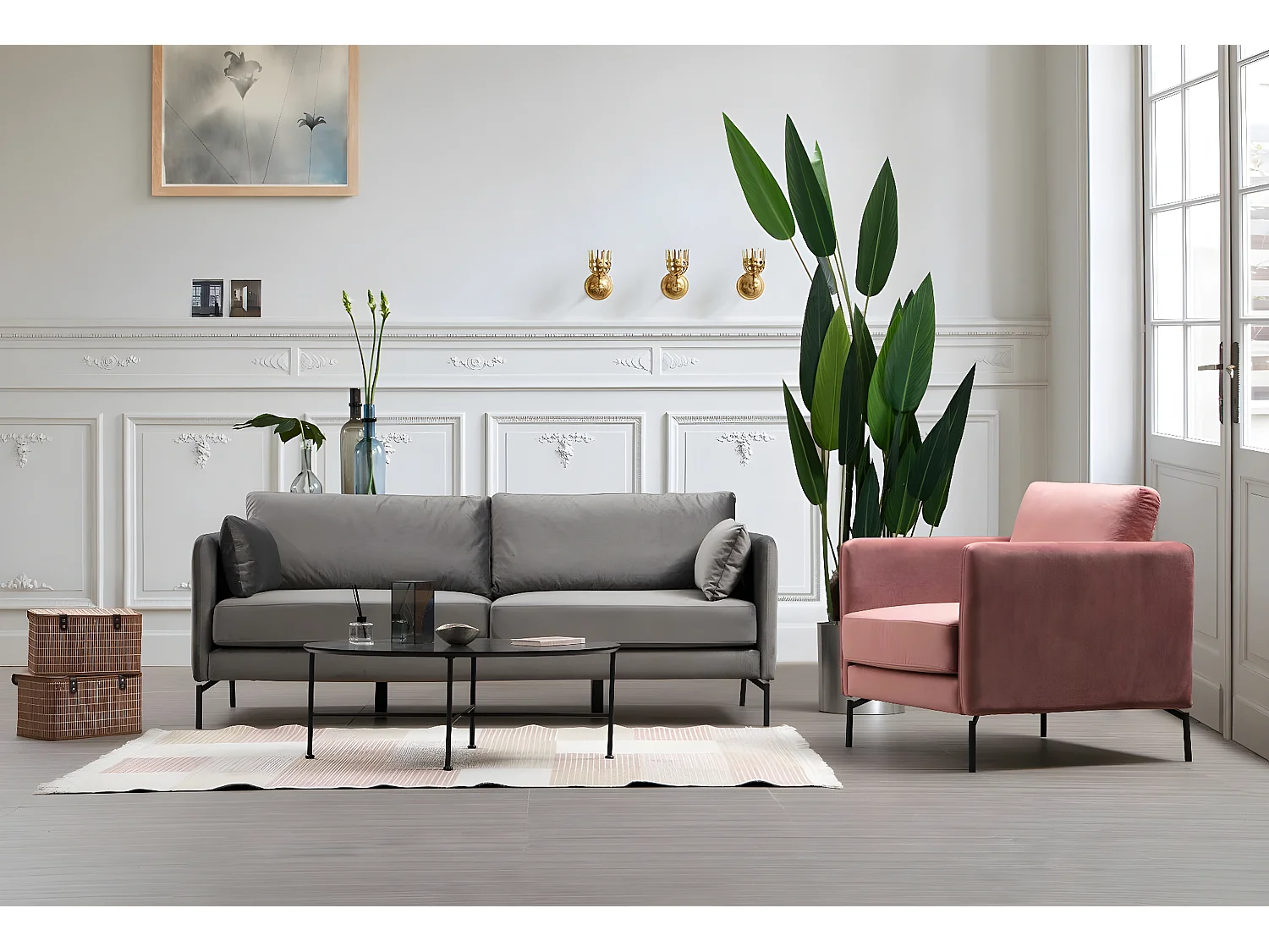 Canapé 3 places Elisa Velours Gris