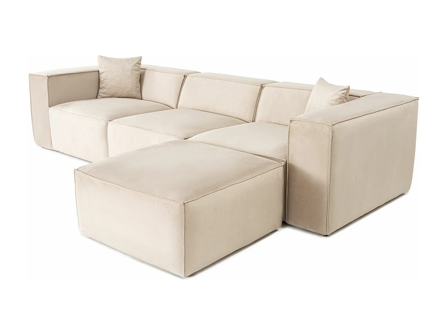 Canapé 3 places avec pouf et 2 coussins Siges Velours Blanc crème