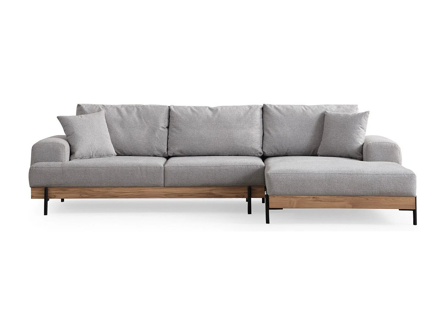 Canapé d'angle à droite kamily Bois clair et Tissu bouclette Gris