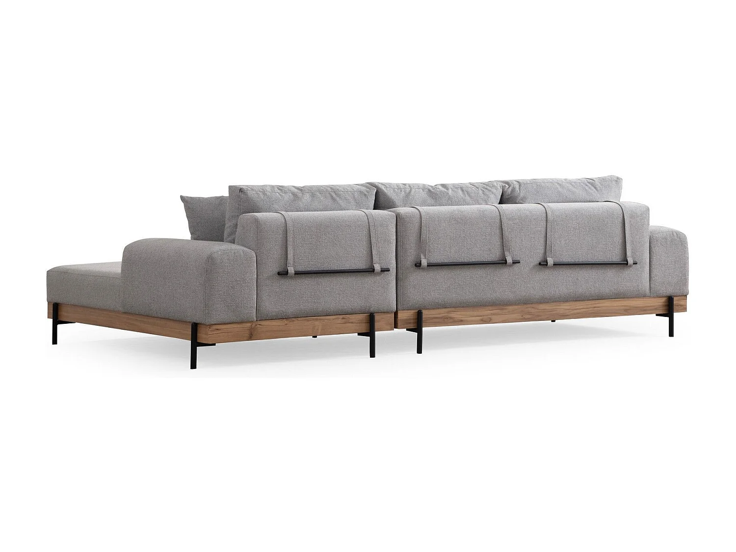 Canapé d'angle à droite kamily Bois clair et Tissu bouclette Gris