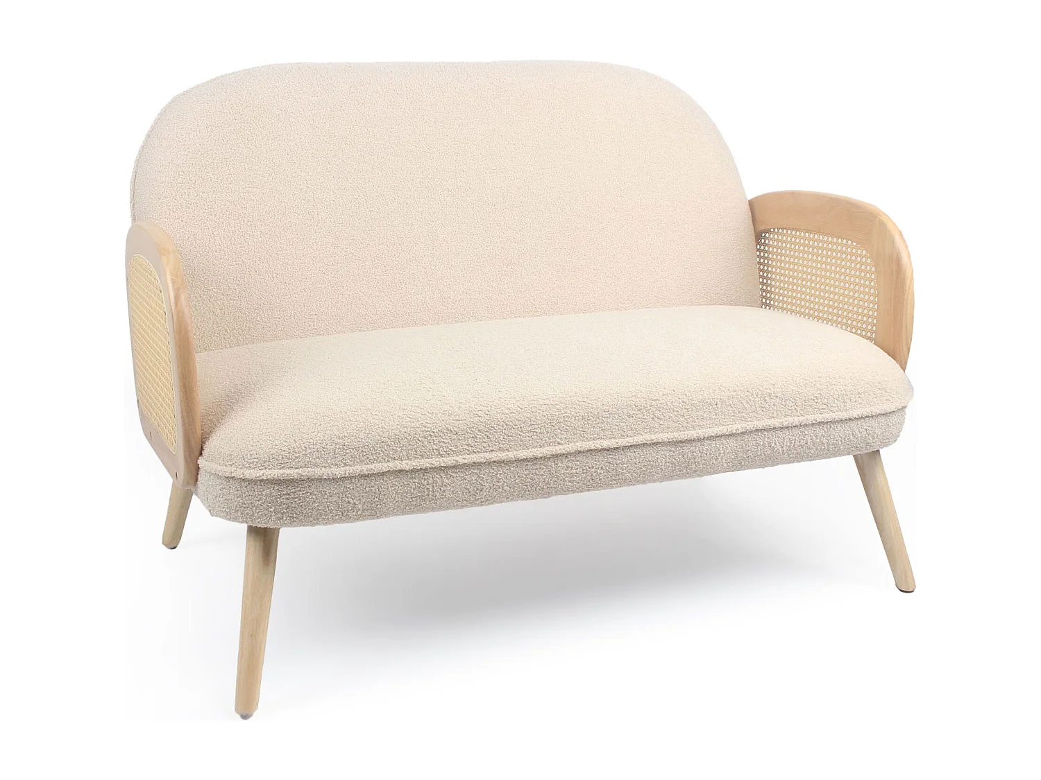 2-Sitzer Sofa Bouclette Bohème Rondou Cannage Beige 126cm