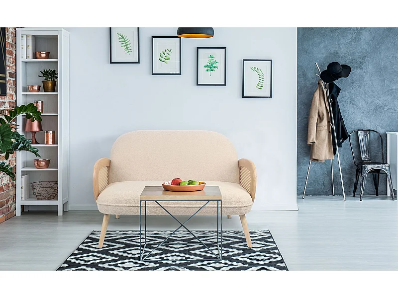 2-Sitzer Sofa Bouclette Bohème Rondou Cannage Beige 126cm