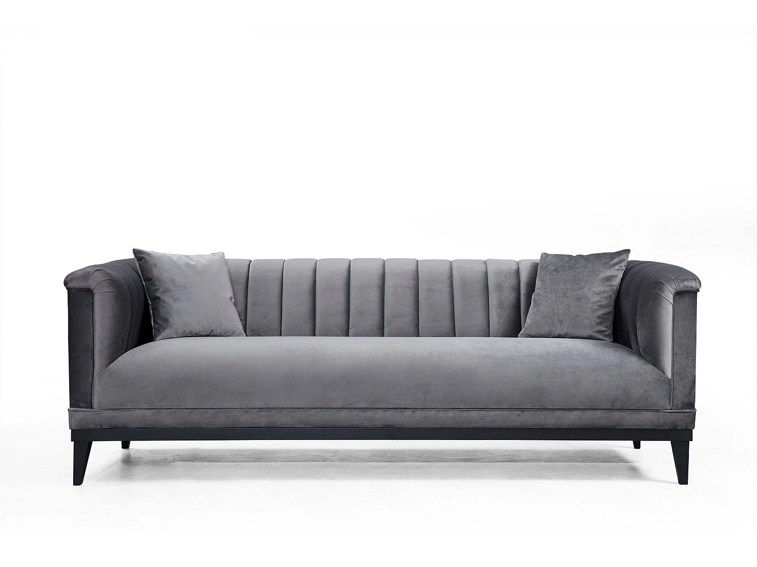 Canapé 3 places avec 2 coussins Avina Velours Gris foncé