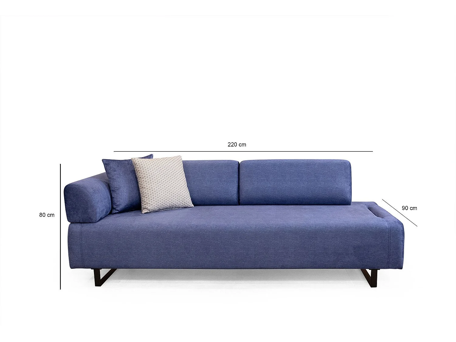 Sofá Altadena 270, Azul, 220x90x80cm, Tapiz, Patas: Metal