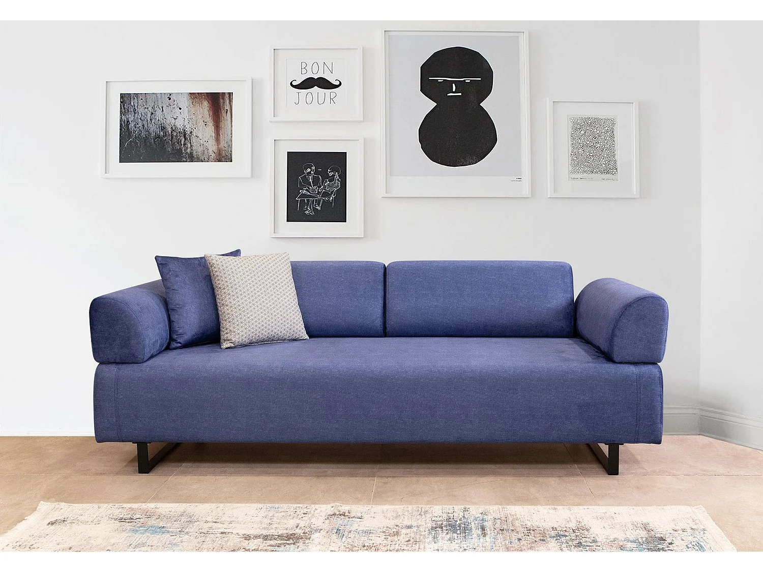 Canapé 3 places modulable dossier et accoudoirs amovibles avec 2 coussins et bout de canapé Agista Tissu Anthracite