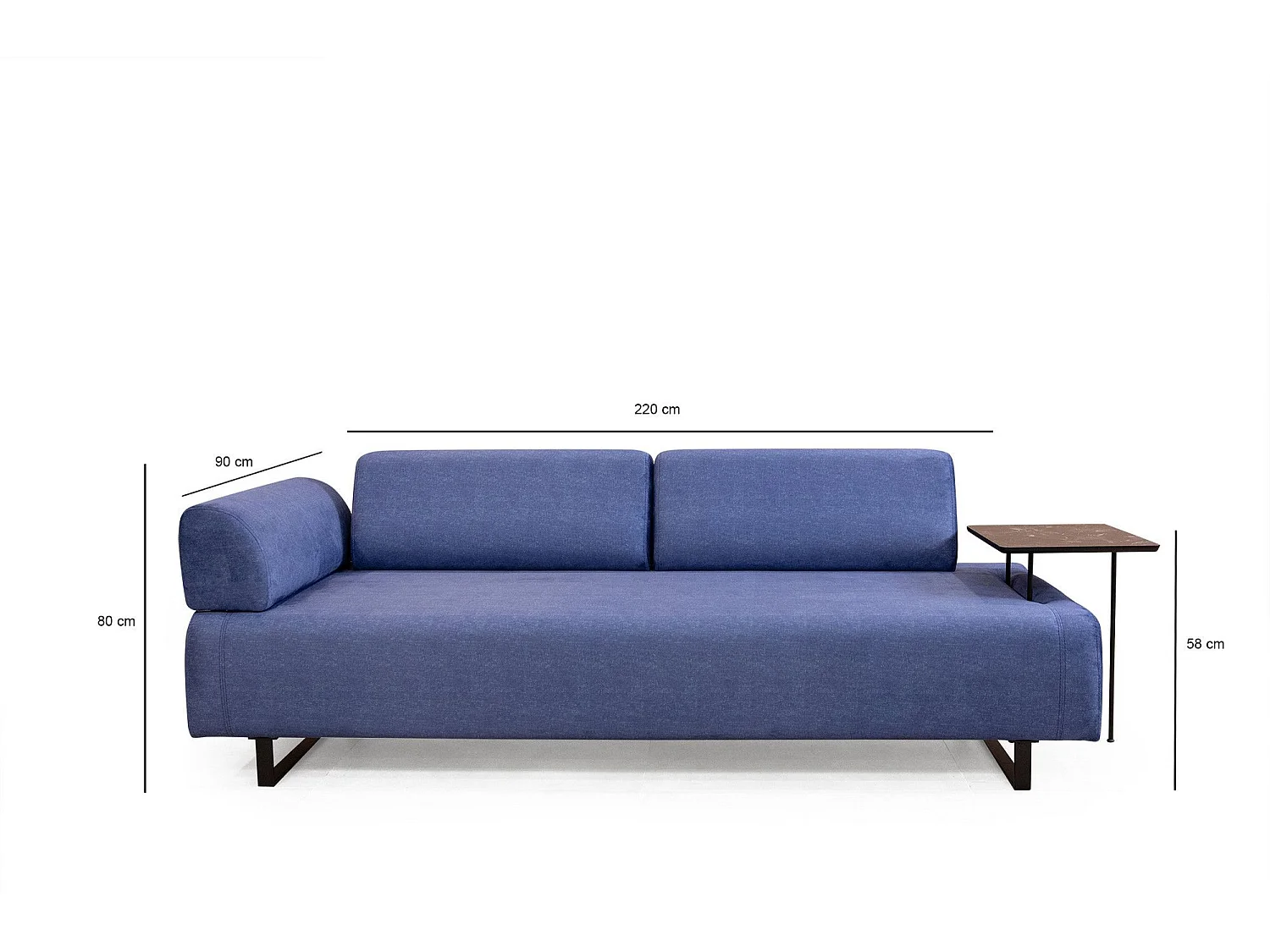 Canapé 3 places modulable dossier et accoudoirs amovibles avec 2 coussins et bout de canapé Agista Tissu Anthracite