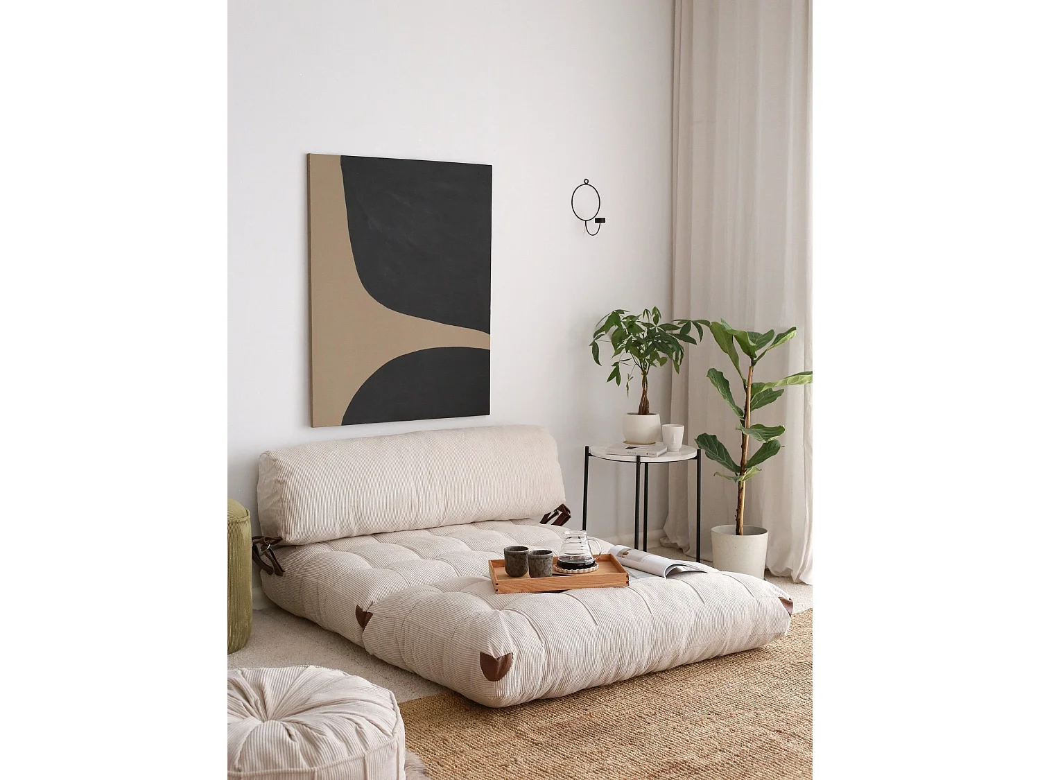 Chauffeuse 2 places convertible Ordila Velours côtelé Blanc