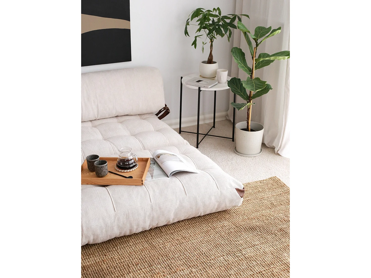 Chauffeuse 2 places convertible Ordila Velours côtelé Blanc