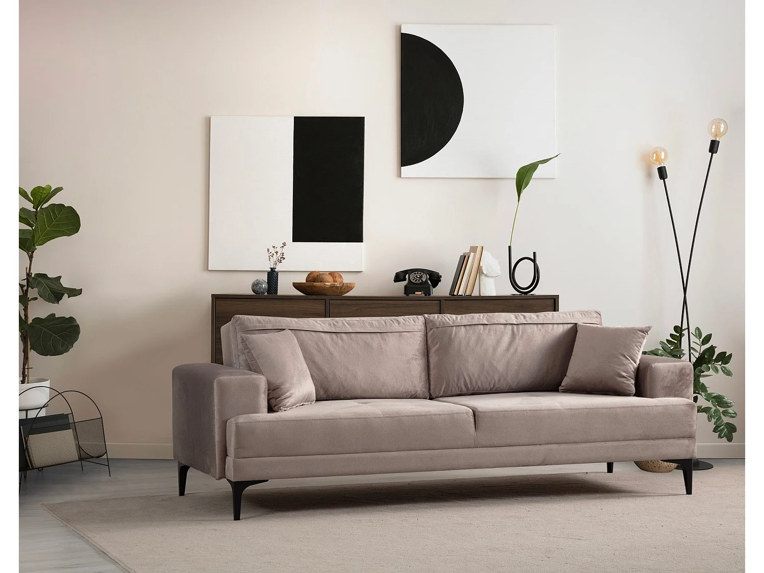 Canapé 3 places convertible Lamine Velours Beige