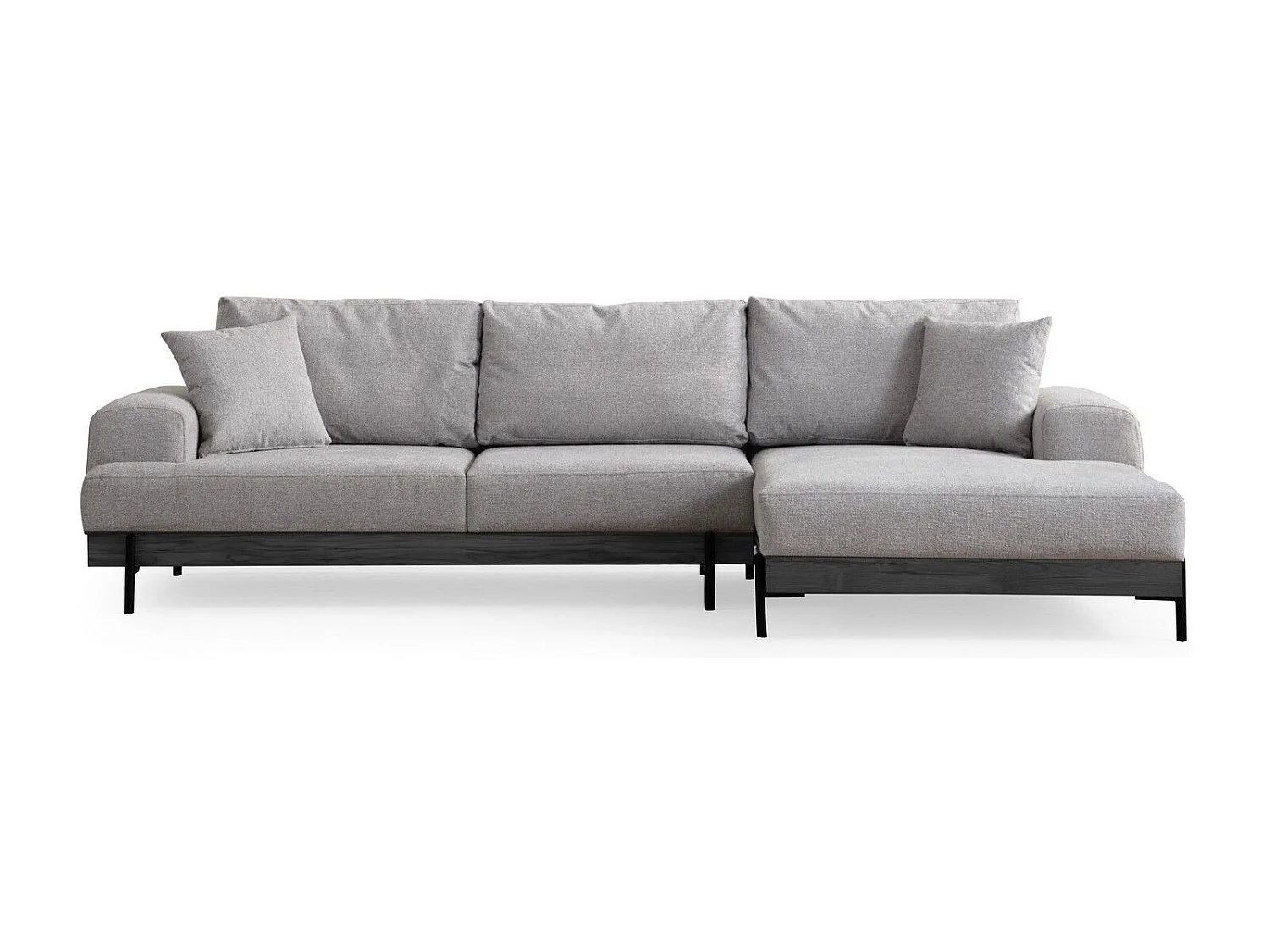 Canapé d'angle à droite kamily Bois Noir et Tissu bouclette Gris