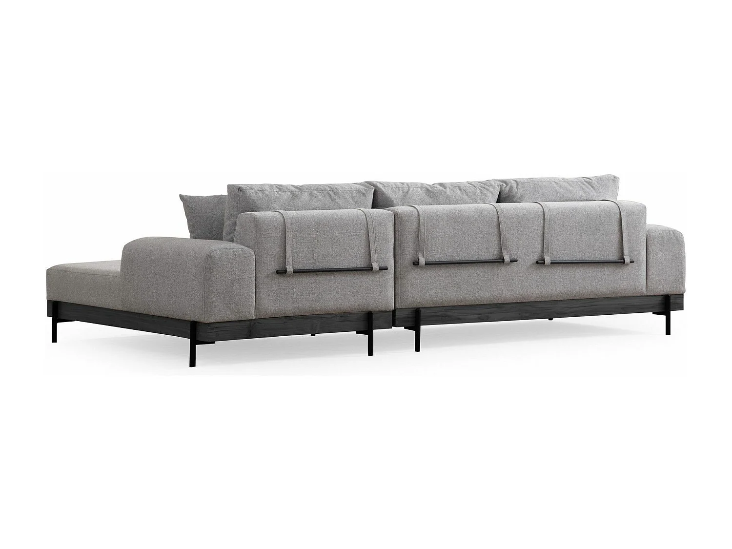 Canapé d'angle à droite kamily Bois Noir et Tissu bouclette Gris