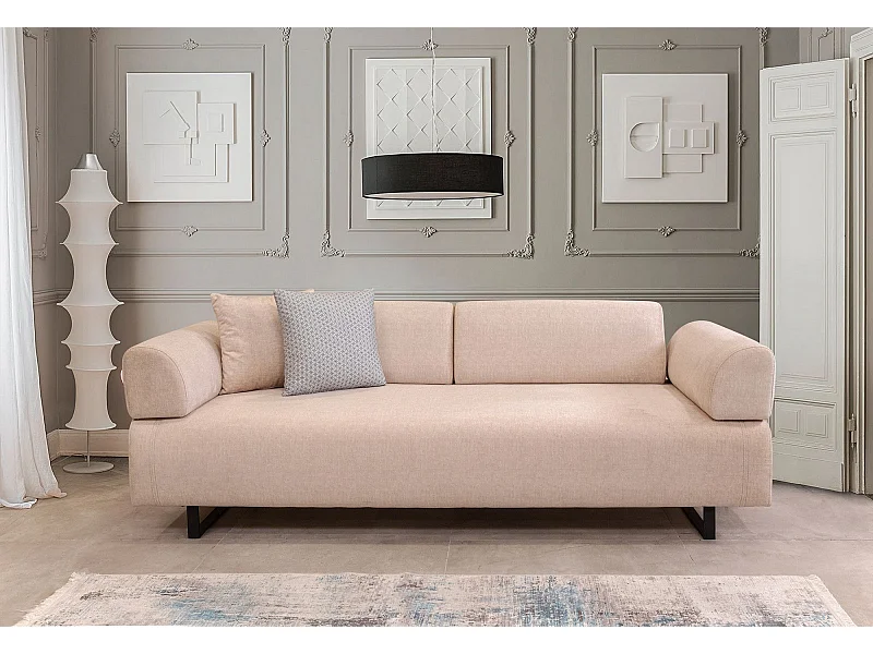 Canapé 3 places modulable dossier et accoudoirs amovible avec 2 coussins Agista Tissu Beige