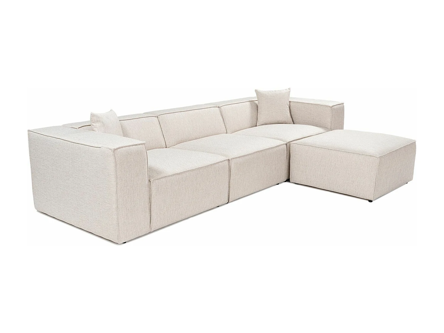 Canapé 3 places avec pouf et 2 coussins Siges Tissu toile Beige foncé