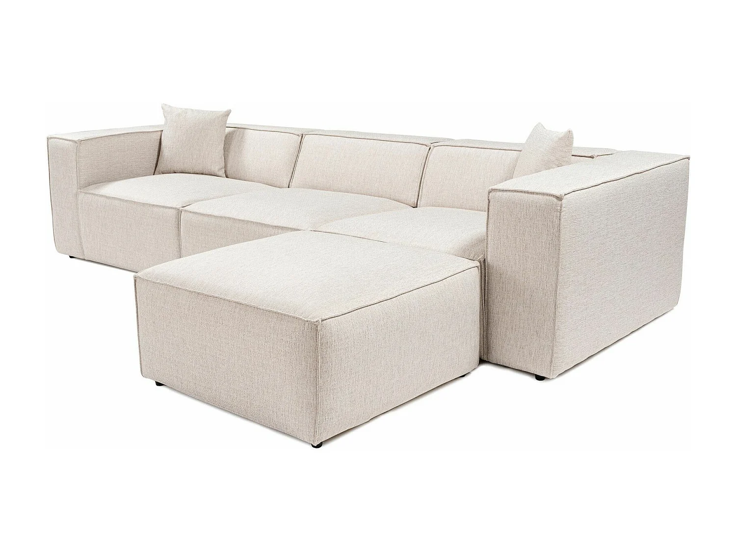 Canapé 3 places avec pouf et 2 coussins Siges Tissu toile Beige foncé