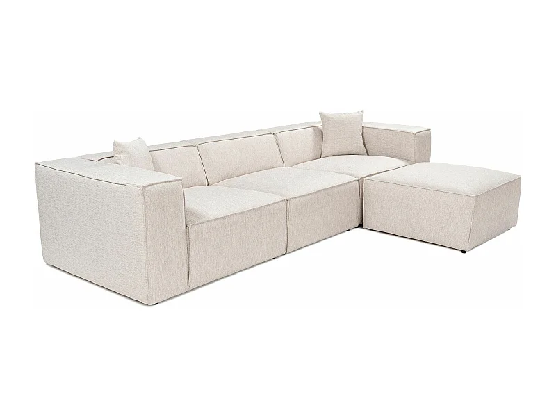 Canapé 3 places avec pouf et 2 coussins Siges Tissu toile Beige foncé