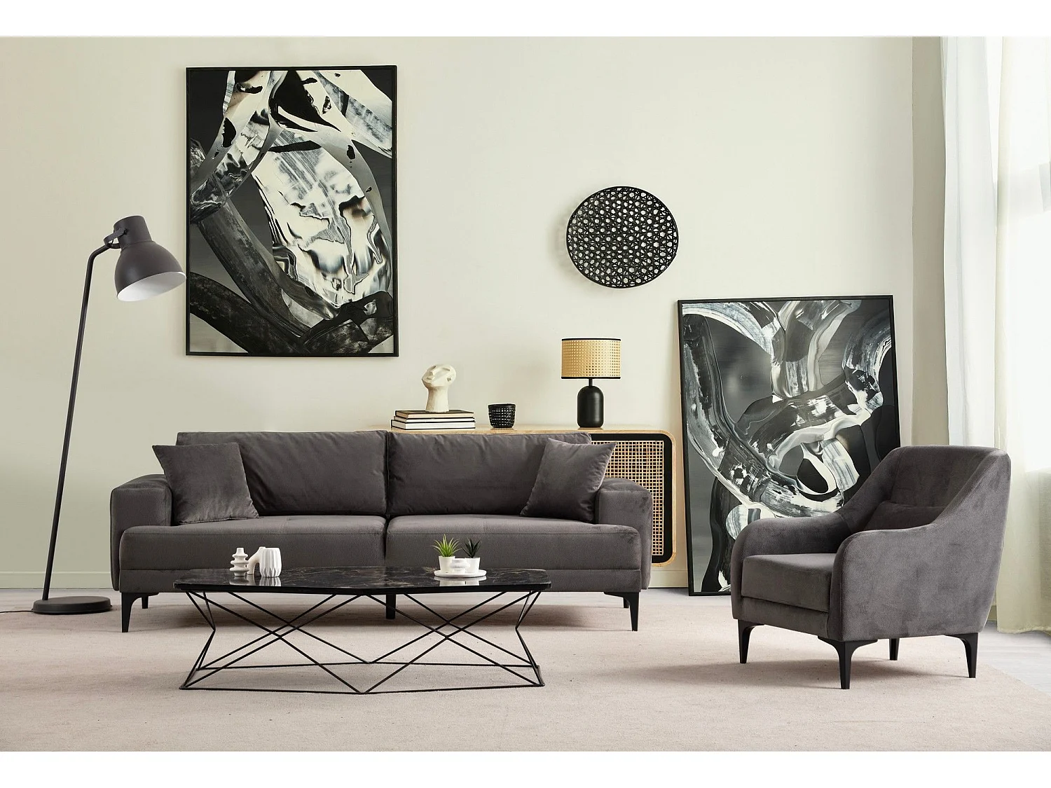 Canapé 3 places convertible Lamine Velours Anthracite