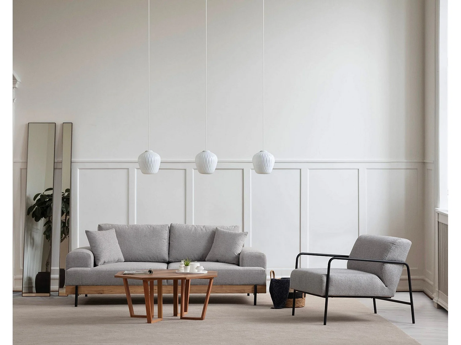 Canapé 2 places kamily Bois clair et Tissu bouclette Blanc