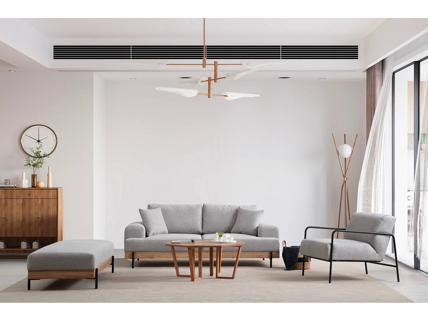 Canapé 2 places kamily Bois clair et Tissu bouclette Blanc