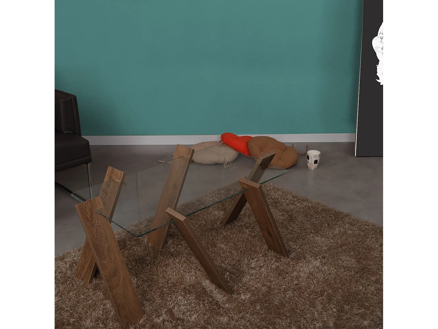 Table basse rectangle Perspicuus Bois Chêne et Verre Transparent