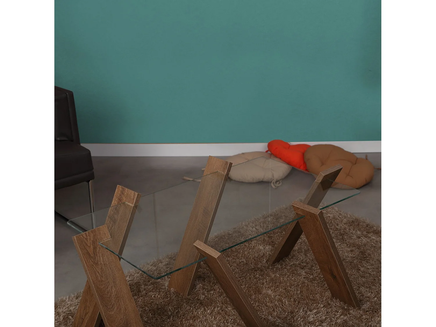 Table basse rectangle Perspicuus Bois Chêne et Verre Transparent