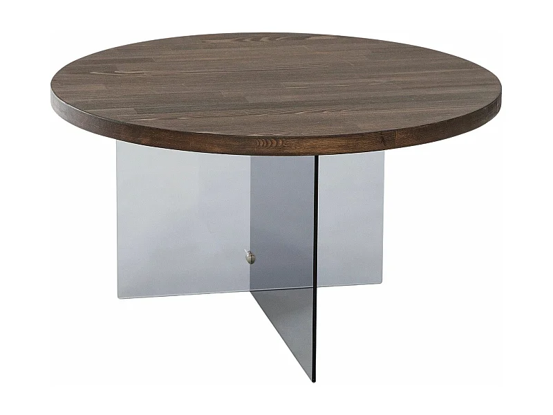 Table basse ronde Saky D70cm Bois foncé et Verre fumée Gris foncé