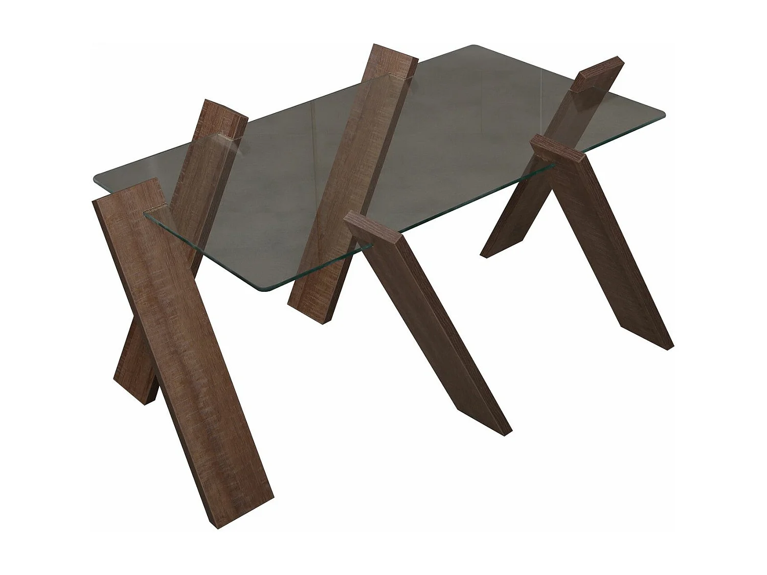 Table basse rectangle Perspicuus Bois Chêne foncé et Verre Transparent