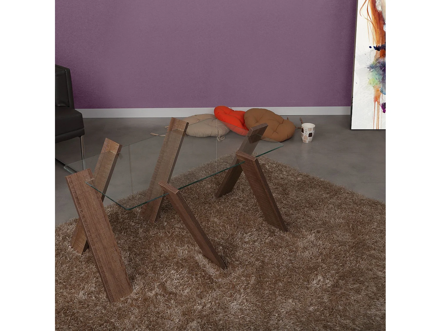 Table basse rectangle Perspicuus Bois Chêne foncé et Verre Transparent