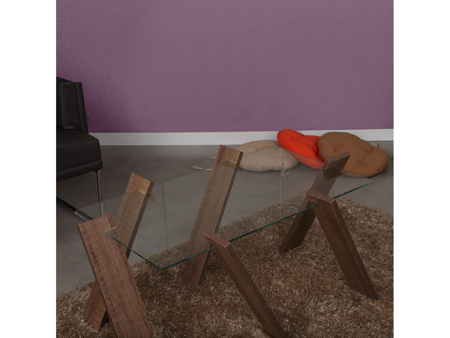 Table basse rectangle Perspicuus Bois Chêne foncé et Verre Transparent