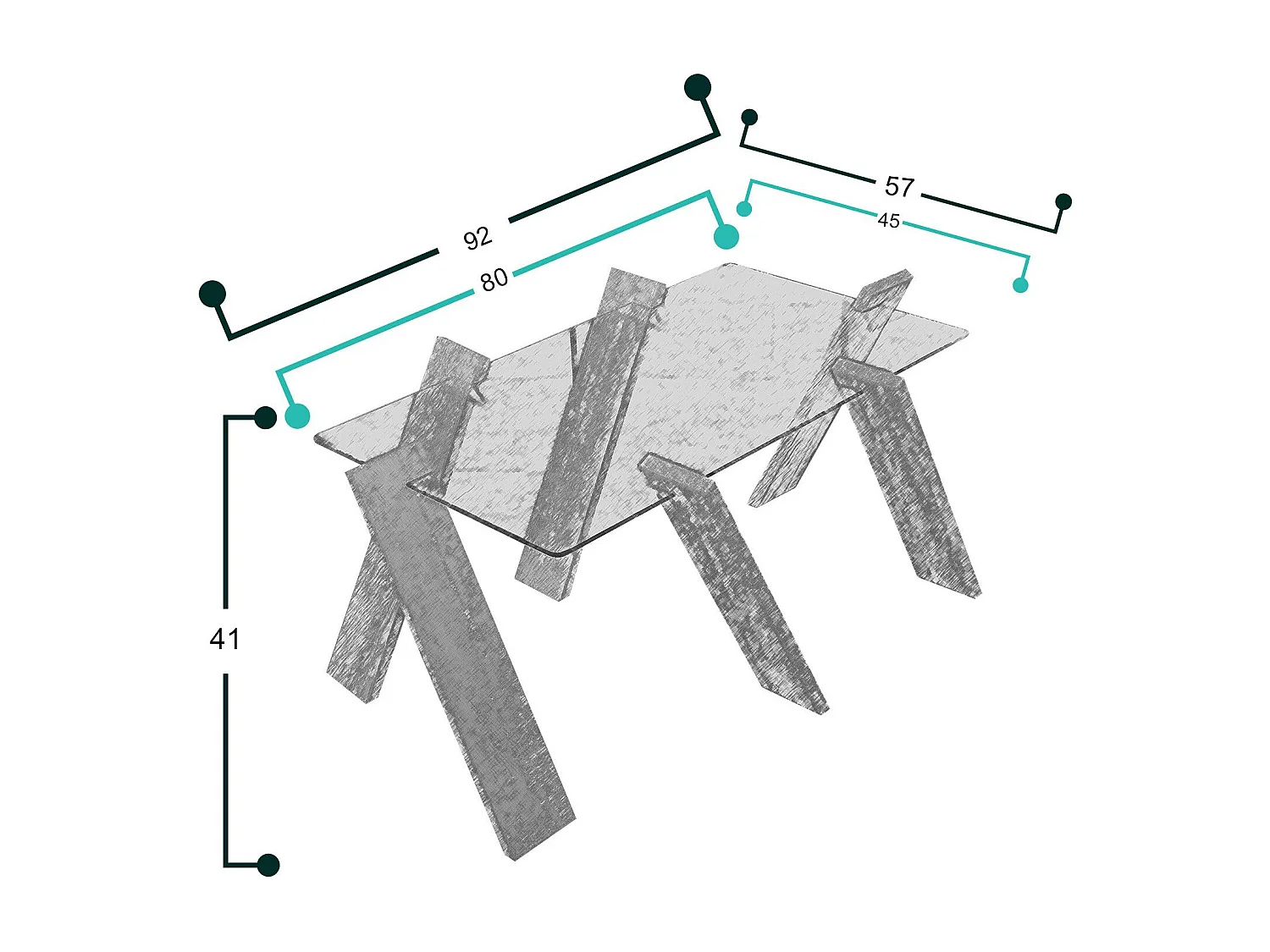 Table basse rectangle Perspicuus Bois Chêne foncé et Verre Transparent