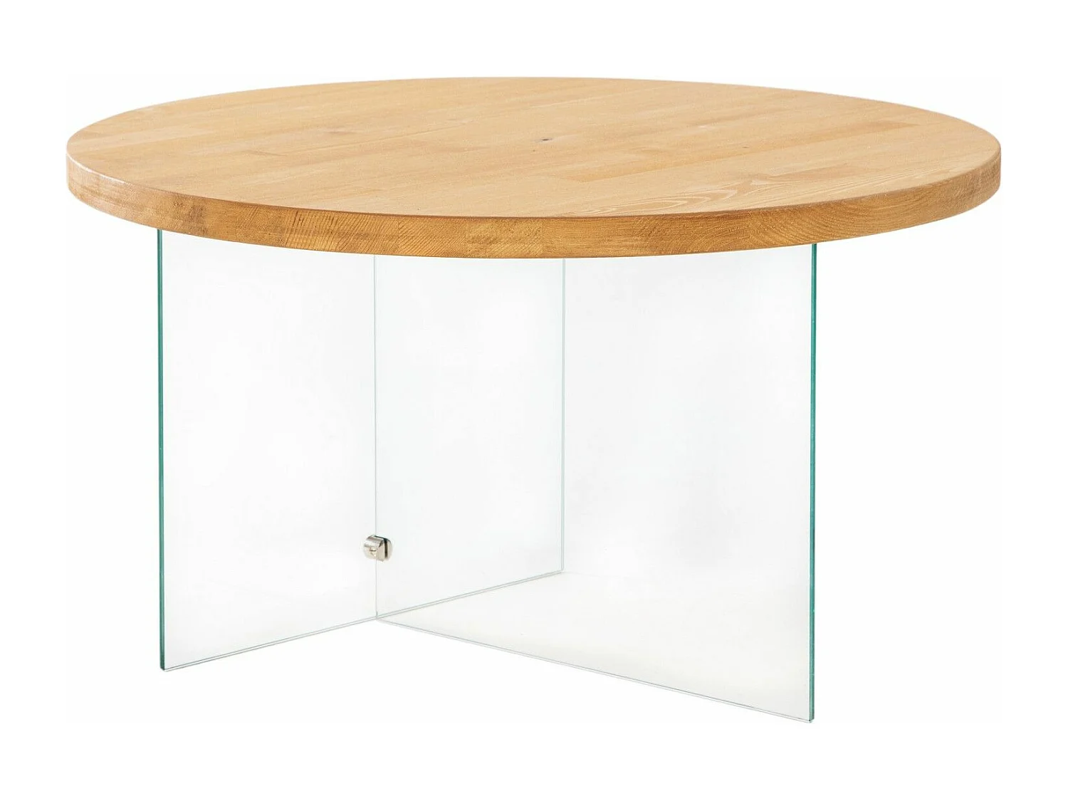 Table basse ronde Saky D70cm Bois Chêne clair et Verre Transparent