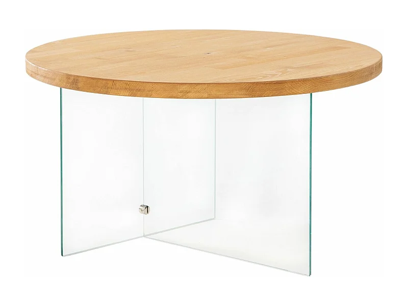 Table basse ronde Saky D70cm Bois Chêne clair et Verre Transparent