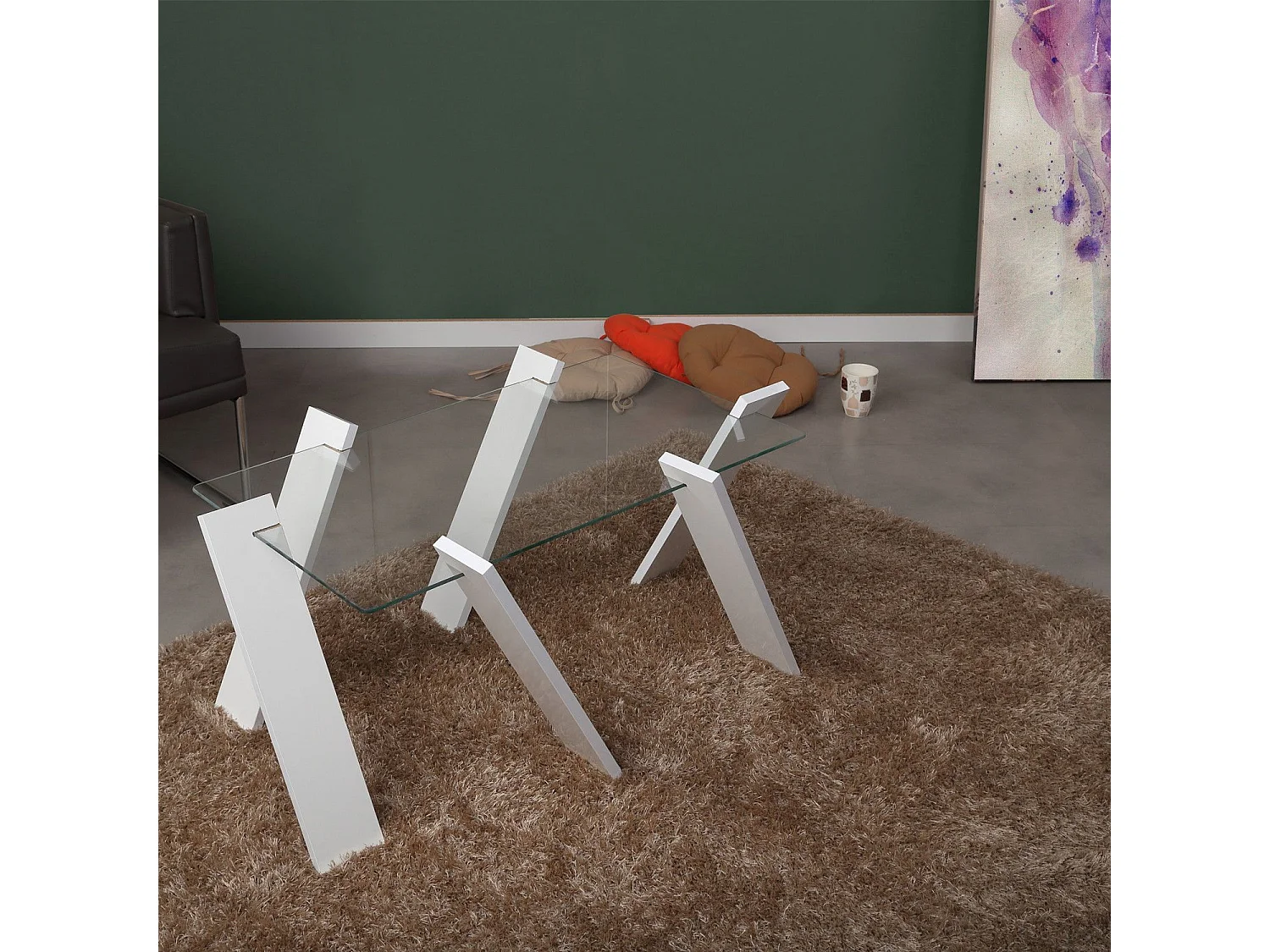 Table basse rectangle Perspicuus Bois Blanc et Verre Transparent