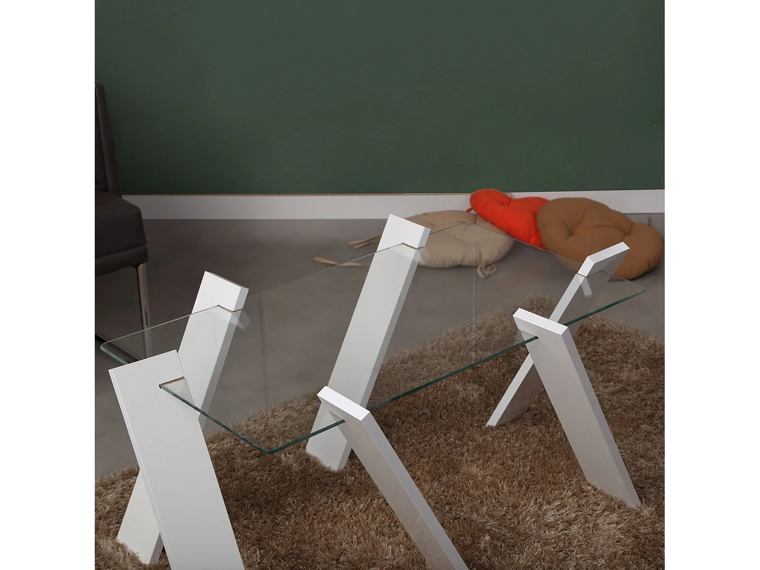 Table basse rectangle Perspicuus Bois Blanc et Verre Transparent