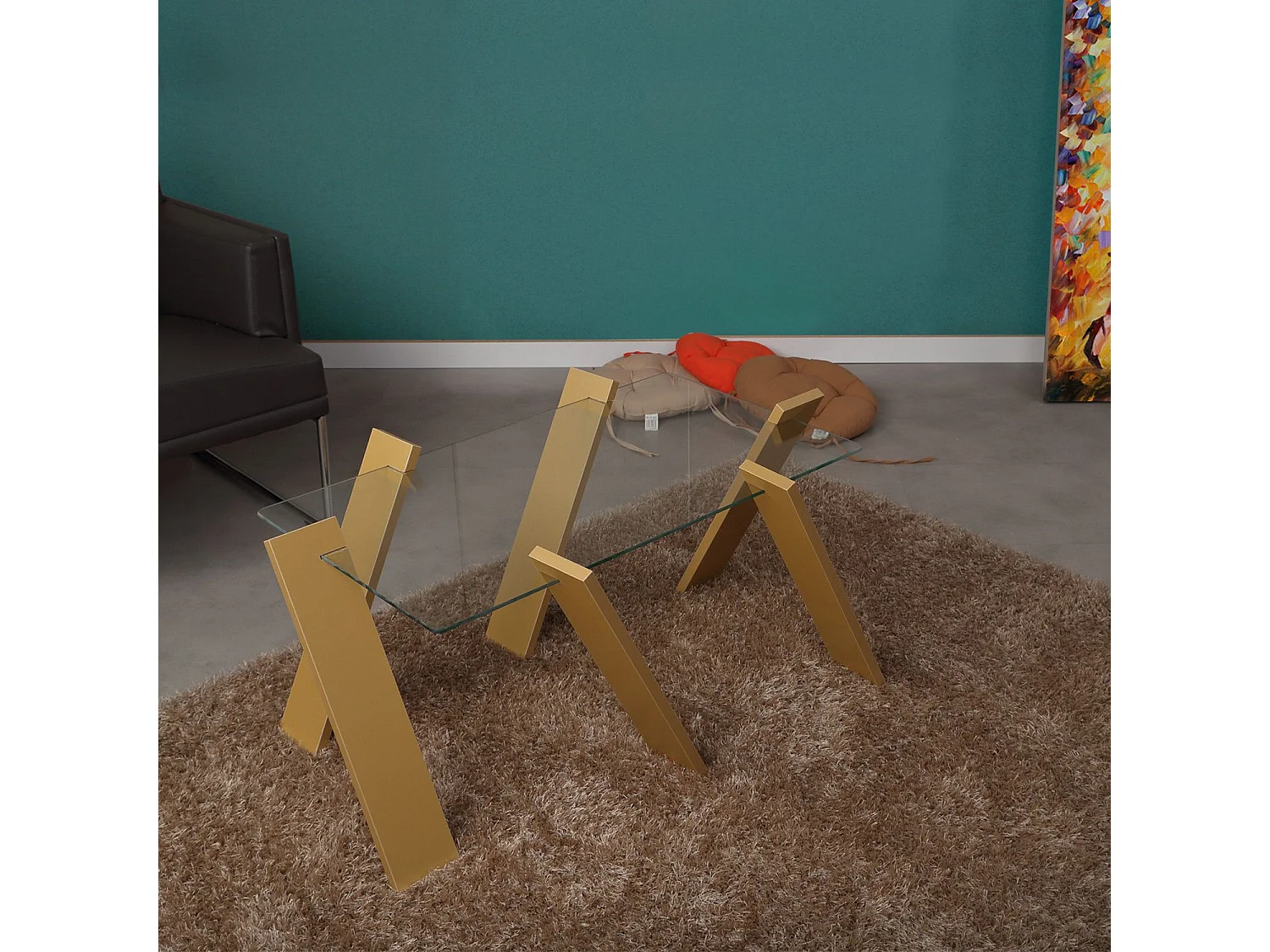 Table basse rectangle Perspicuus Bois Jaune et Verre Transparent