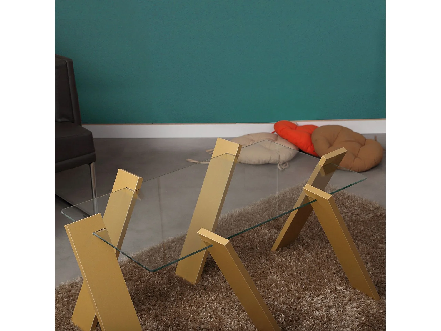 Table basse rectangle Perspicuus Bois Jaune et Verre Transparent