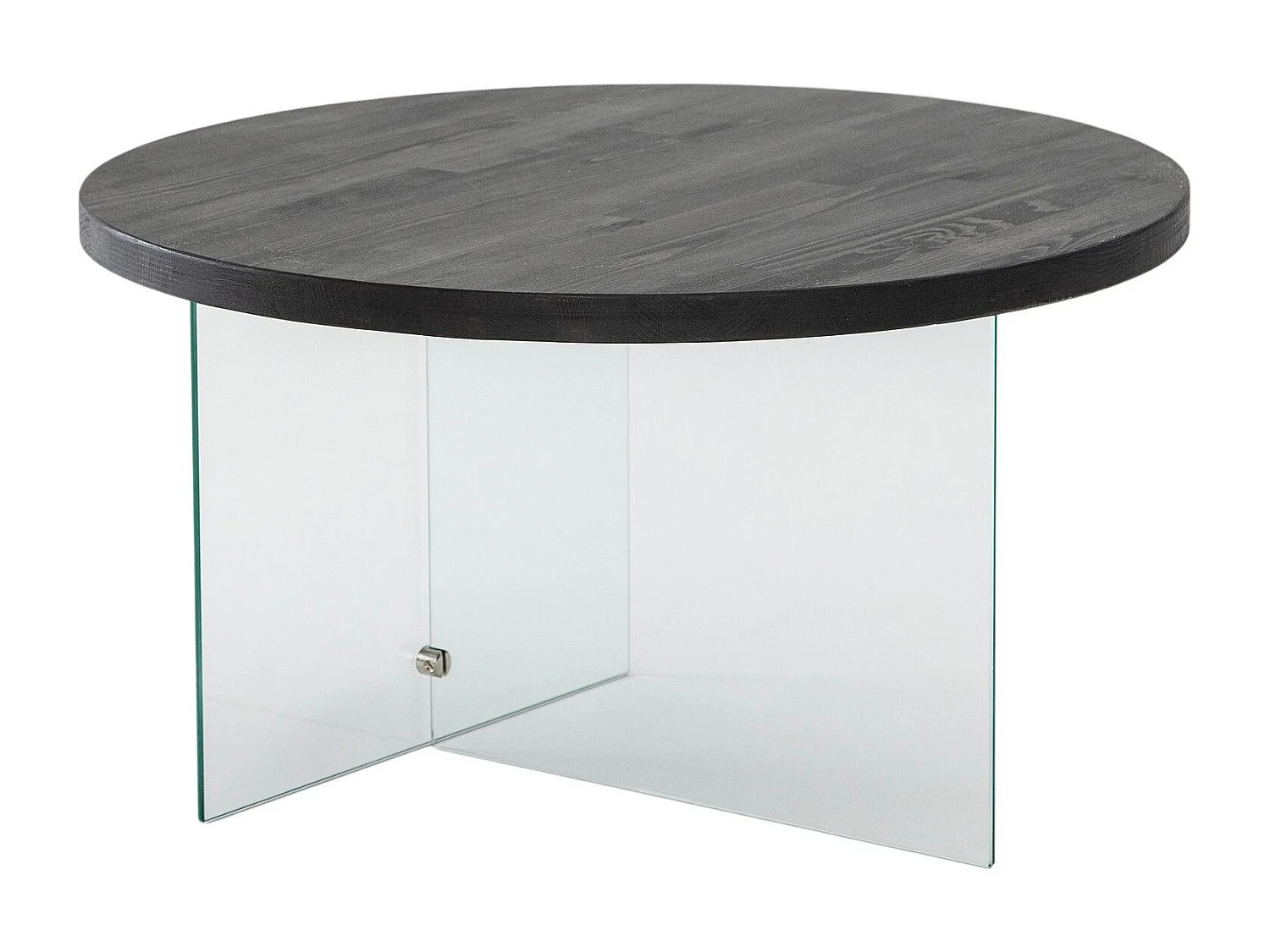 Table basse ronde Saky D70cm Bois Anthracite et Verre Transparent