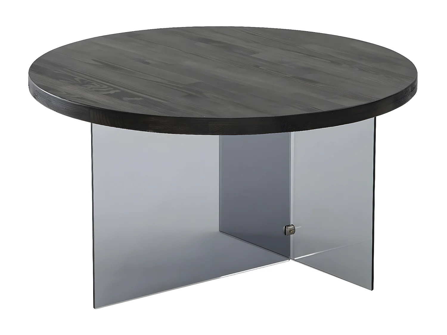 Table basse ronde Saky D70cm Bois Anthracite et Verre fumée Gris foncé