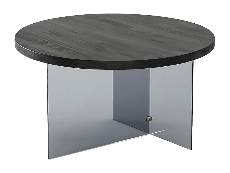 Table basse ronde Saky D70cm Bois Anthracite et Verre fumée Gris foncé