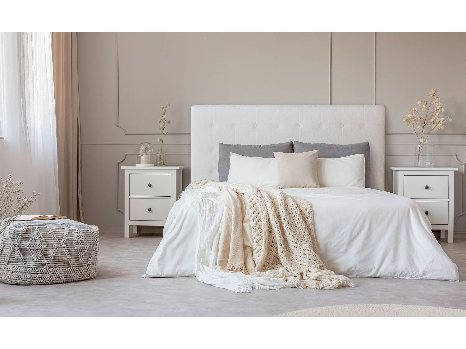 Testata imbottita Luxor 180 cm Tessuto bouclette Crema