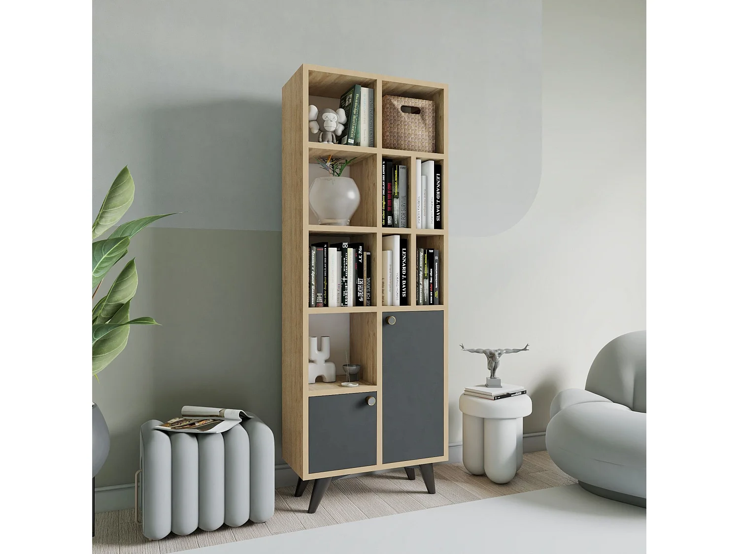 Librería – 60cm x 170cm x 30cm – Antracita y Roble – Tablero de Partículas