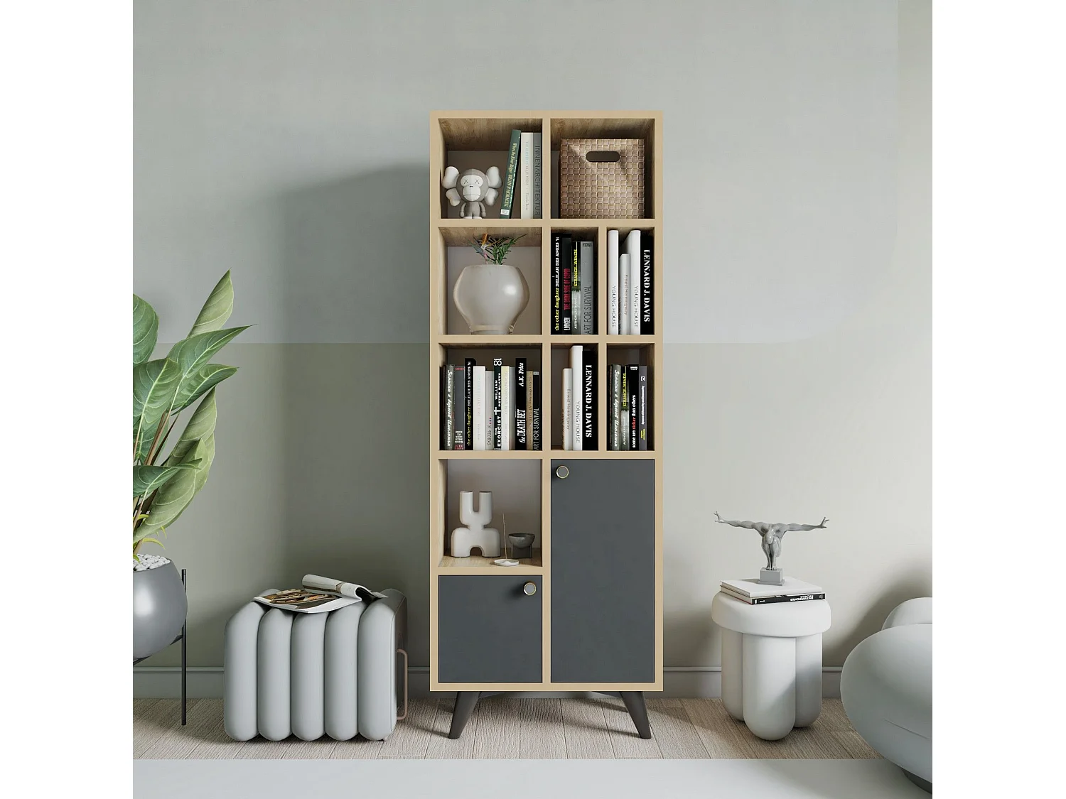 Estante de livros – 60cm x 170cm x 30cm – Antracite e Carvalho – Painéis de partículas