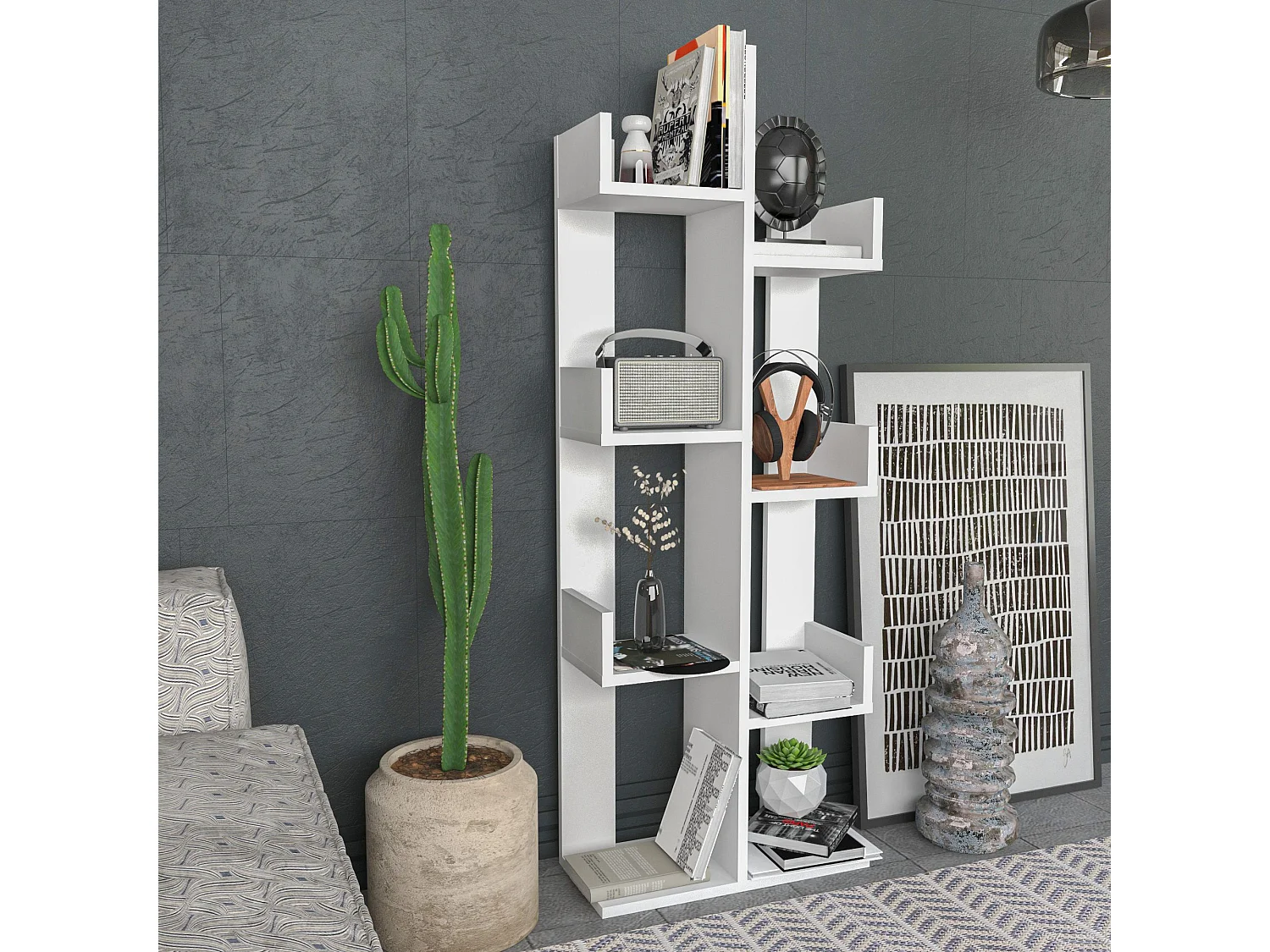 Estante branca moderna, 137 cm de altura, 50 cm de largura, 22 cm de profundidade | Painel de partículas 100% revestido de melamina, 18 mm d