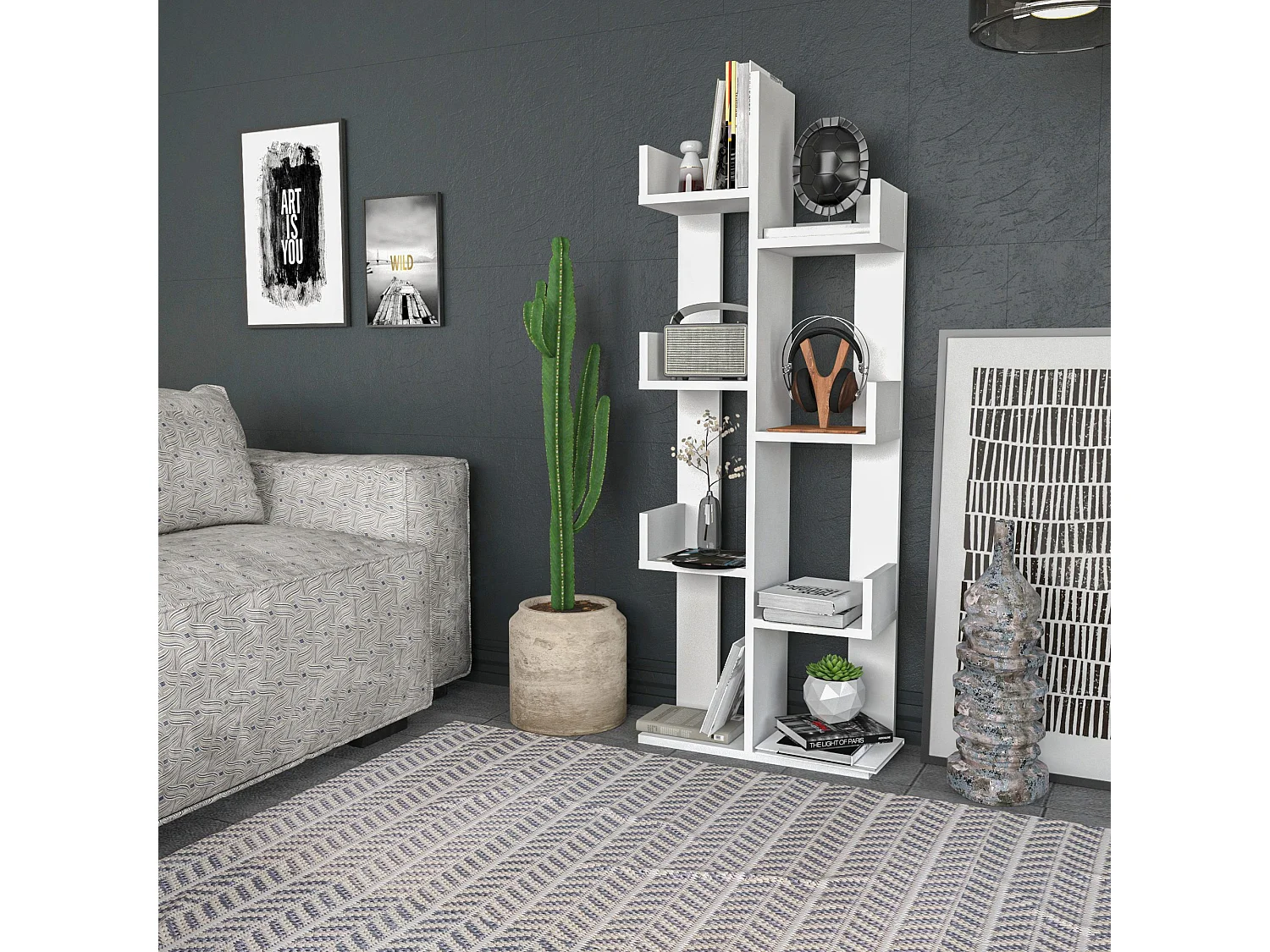 Estante branca moderna, 137 cm de altura, 50 cm de largura, 22 cm de profundidade | Painel de partículas 100% revestido de melamina, 18 mm d