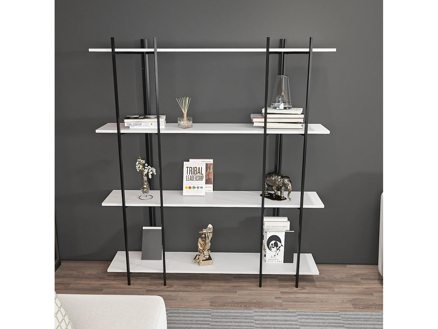 Estante estilosa, 160 cm x 180 cm x 29,6 cm, branca e preta | Painel de partículas 100% revestido de melamina, 18 mm de espessura | Perfeita