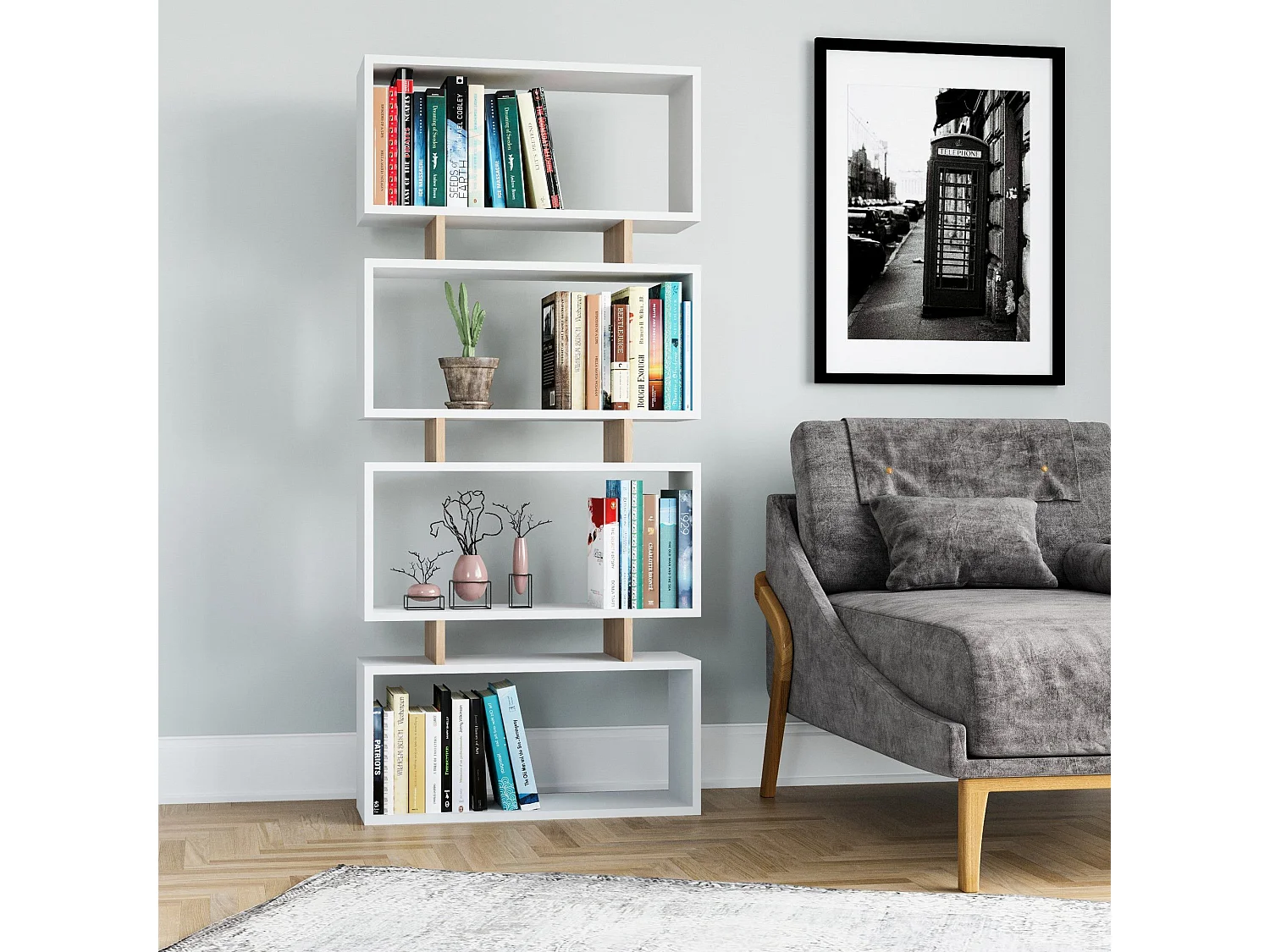 Estantería Kailua 2001, Abierta sin pared trasera, Aglomerado laminado, 161x72x25cm