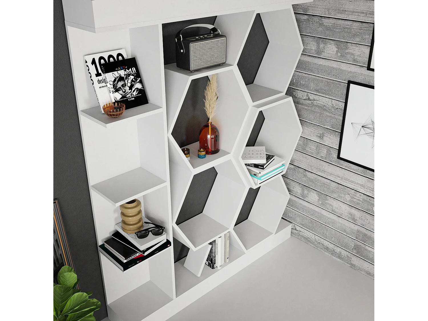 Estante branca moderna, 140 cm x 29,6 cm x 177,4 cm | Painel de partículas 100% revestido de melamina, 18 mm de espessura | Armazenamento el