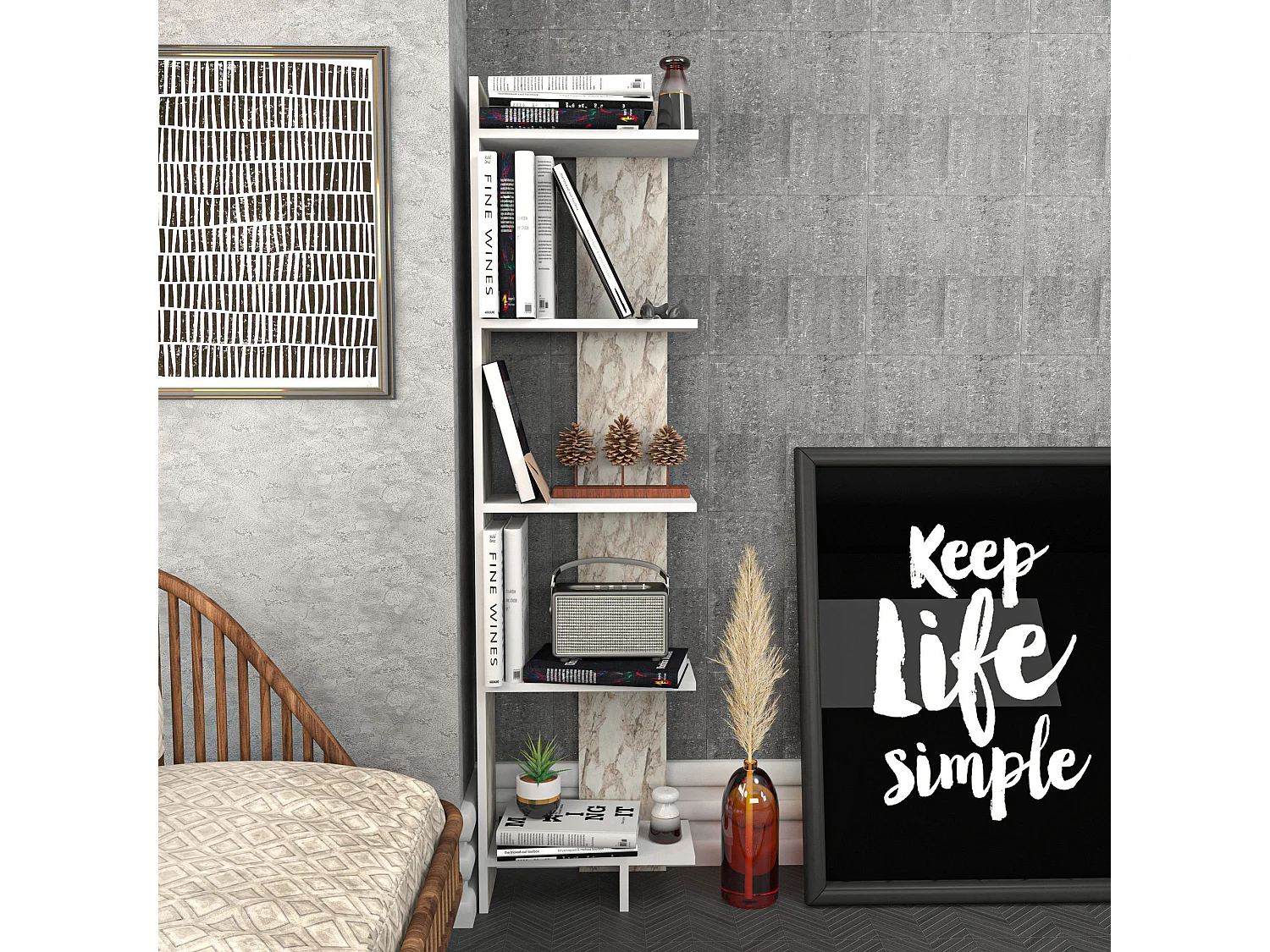 Estante branca moderna, 180 cm de altura, 45,2 cm de largura, 21,6 cm de profundidade | Painel de partículas 100% revestido de melamina, 18