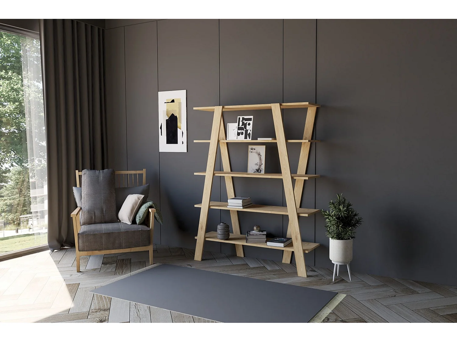 Estantería escandinava – 120 x 150 x 25 cm – Roble Zafiro – Tablero de partículas recubierto de melamina