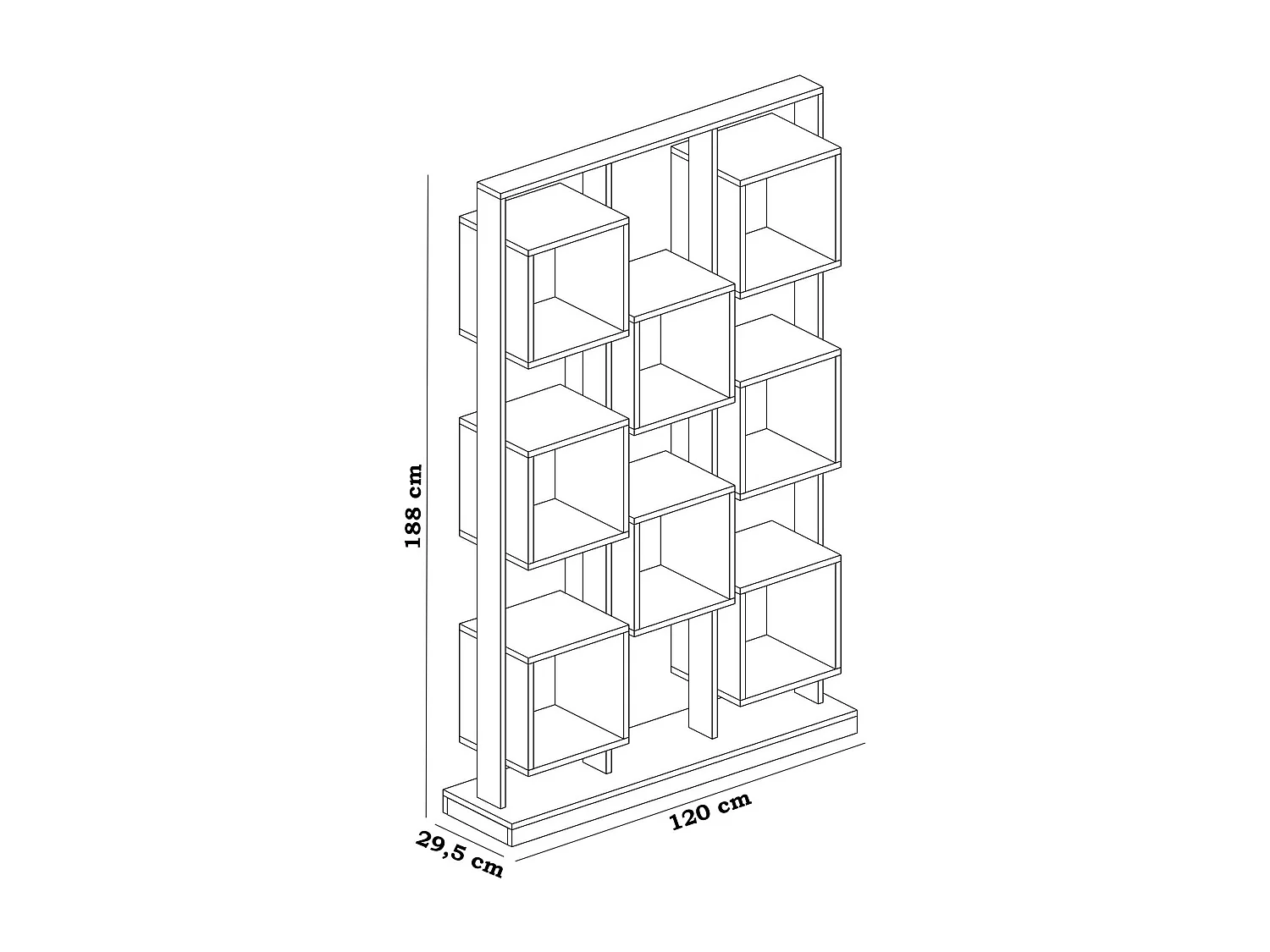 Estante moderna – 120 cm x 188 cm x 29,5 cm – Preto e Branco – Painel de partículas revestido de melamina